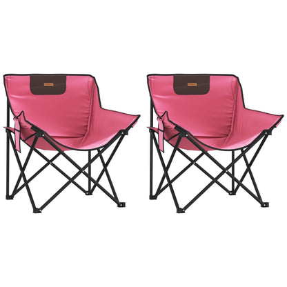 Pink Foldable Camping Chairs with Pocket - 2 Pack, Lightweight & Durable