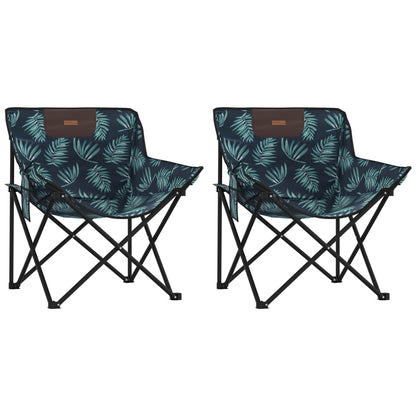 Foldable Camping Chairs with Leaf Print - 2 Pack, Pocket-Ready