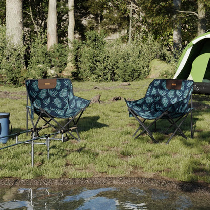 Foldable Camping Chairs with Leaf Print - 2 Pack, Pocket-Ready
