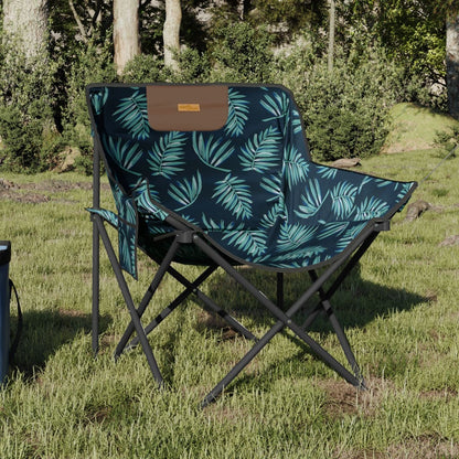 Foldable Camping Chairs with Leaf Print - 2 Pack, Pocket-Ready