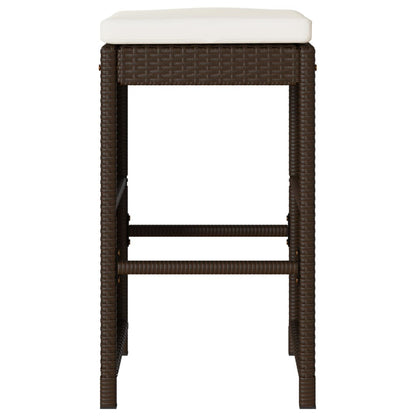Brown Poly Rattan Garden Bar Stools with Cushions - Set of 2