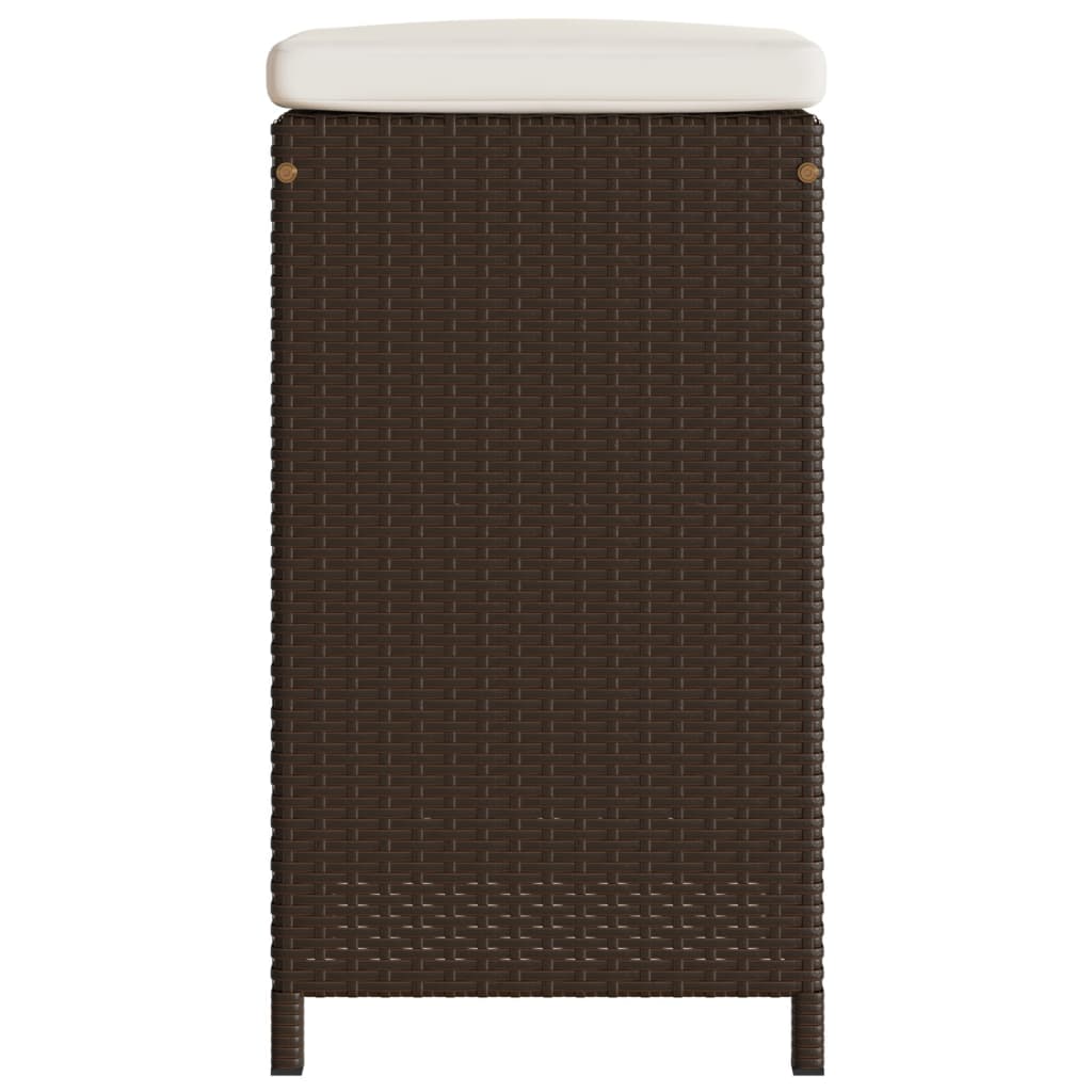 Brown Poly Rattan Garden Bar Stools with Cushions - Set of 2