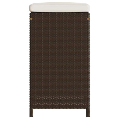 Brown Poly Rattan Garden Bar Stools with Cushions - Set of 2