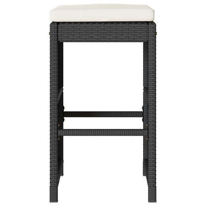 Stylish Black Poly Rattan Garden Bar Stools with Cushions, 2 Pcs