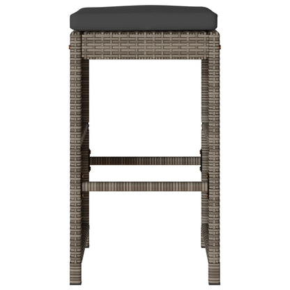 Grey Poly Rattan Garden Bar Stools with Cushions - Set of 2
