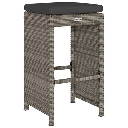 Grey Poly Rattan Garden Bar Stools with Cushions - Set of 2