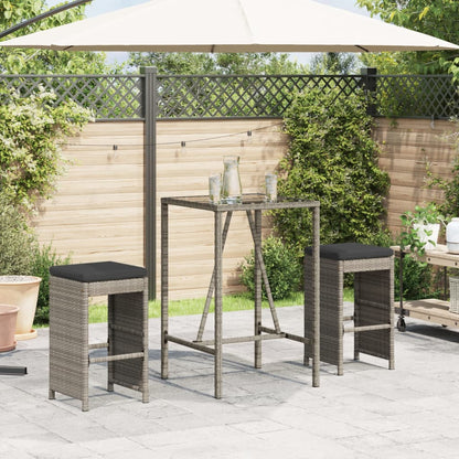 Grey Poly Rattan Garden Bar Stools with Cushions - Set of 2