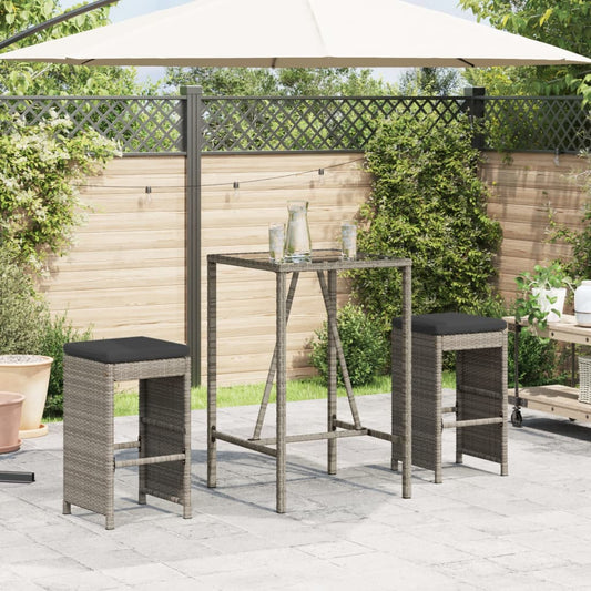 Grey Poly Rattan Garden Bar Stools with Cushions - Set of 2