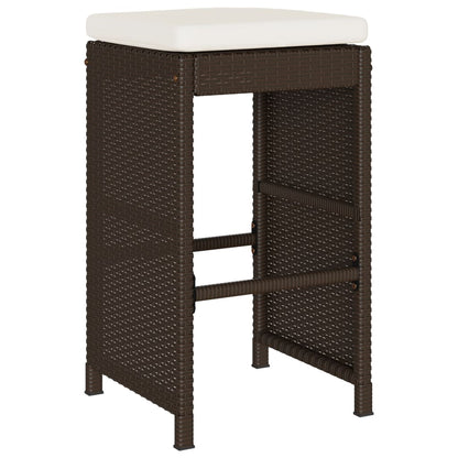 4 Pc Brown Poly Rattan Garden Bar Stools with Cushions Set