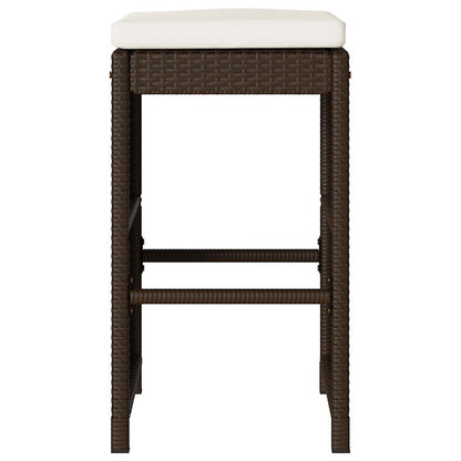 4 Pc Brown Poly Rattan Garden Bar Stools with Cushions Set