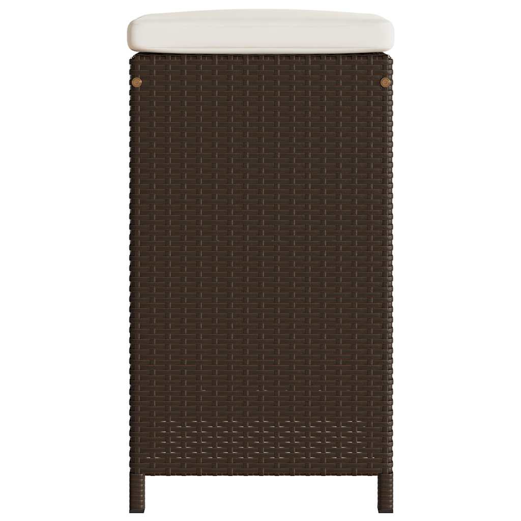 4 Pc Brown Poly Rattan Garden Bar Stools with Cushions Set