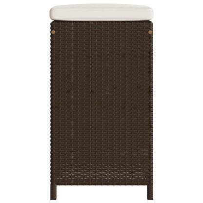 4 Pc Brown Poly Rattan Garden Bar Stools with Cushions Set