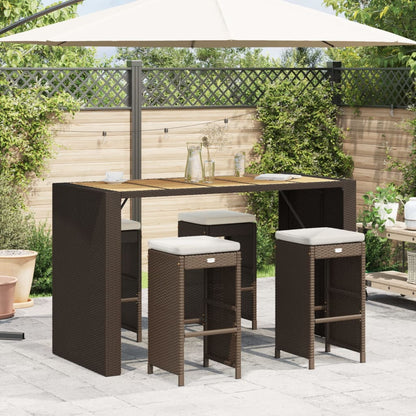 4 Pc Brown Poly Rattan Garden Bar Stools with Cushions Set