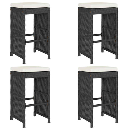 Black Poly Rattan Garden Bar Stools with Cushions - Set of 4