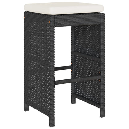 Black Poly Rattan Garden Bar Stools with Cushions - Set of 4