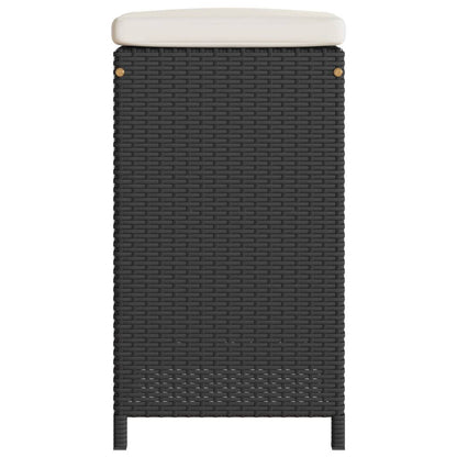 Black Poly Rattan Garden Bar Stools with Cushions - Set of 4