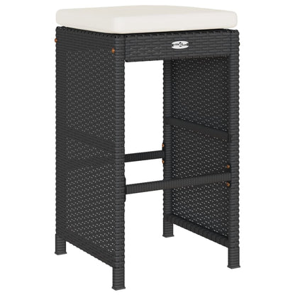 Black Poly Rattan Garden Bar Stools with Cushions - Set of 4
