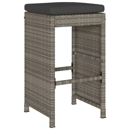 4-Piece Grey Poly Rattan Garden Bar Stools with Cushions