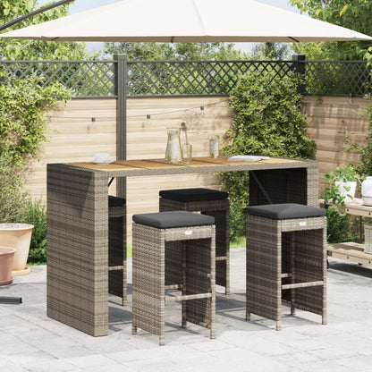 4-Piece Grey Poly Rattan Garden Bar Stools with Cushions