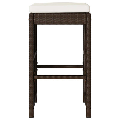 6 Brown Poly Rattan Garden Bar Stools with Cushions Set