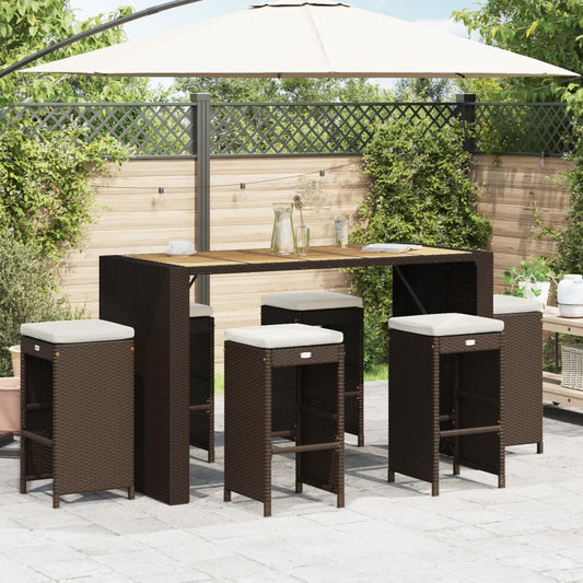 6 Brown Poly Rattan Garden Bar Stools with Cushions Set