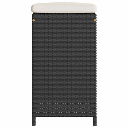 6-Piece Black Poly Rattan Garden Bar Stools with Cushions