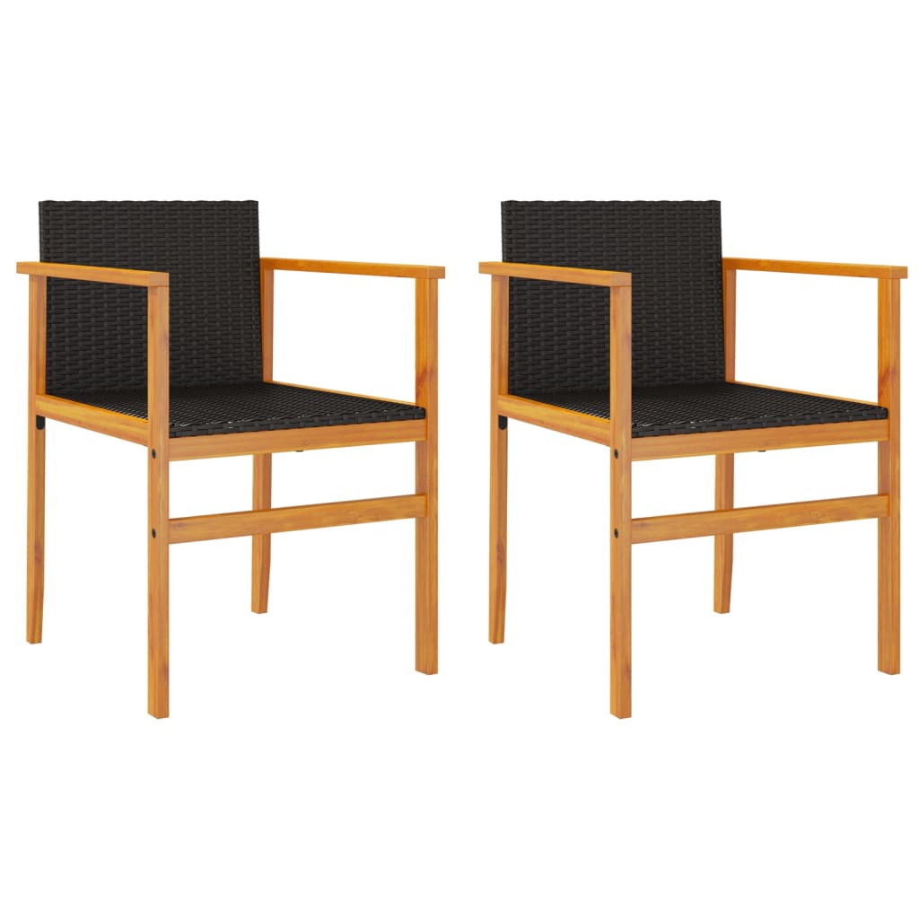 Black Poly Rattan & Wood Garden Chairs Set of 2 - Stylish & Durable