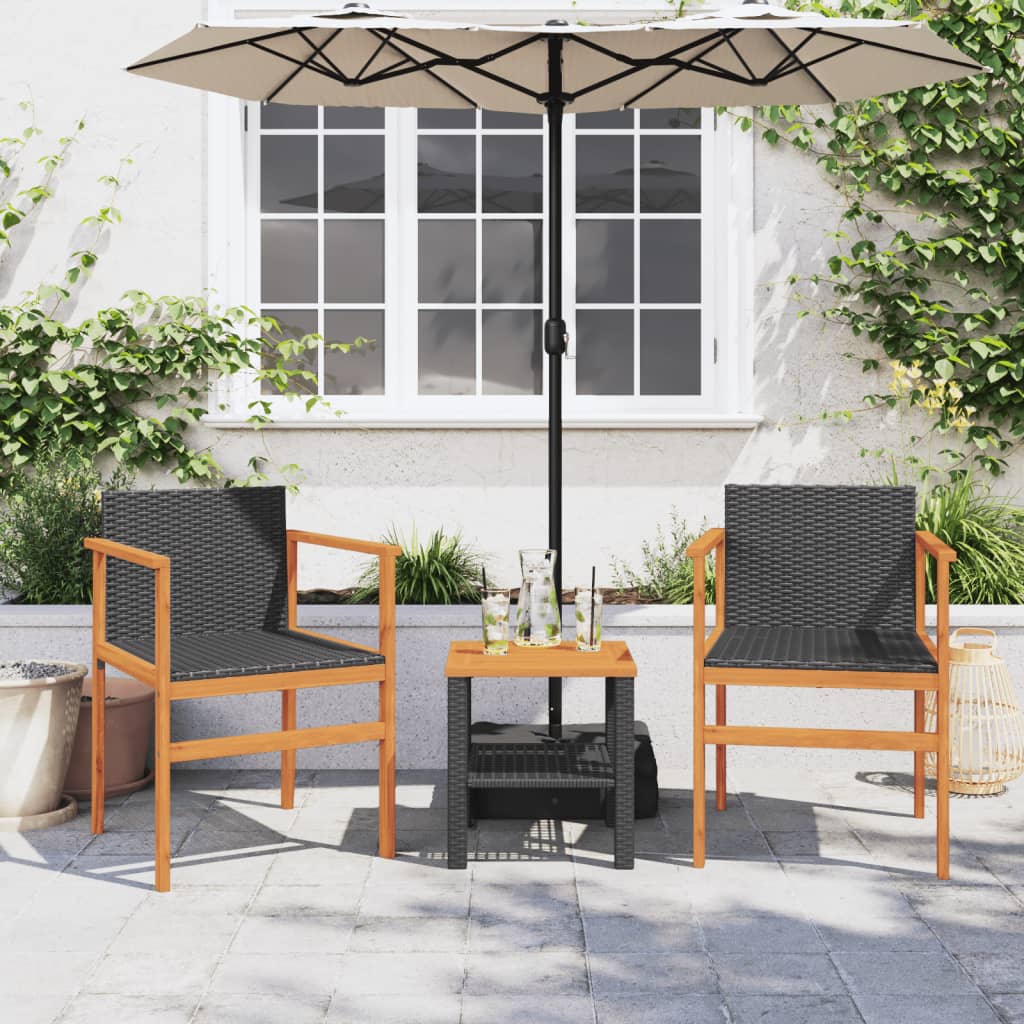 Black Poly Rattan & Wood Garden Chairs Set of 2 - Stylish & Durable