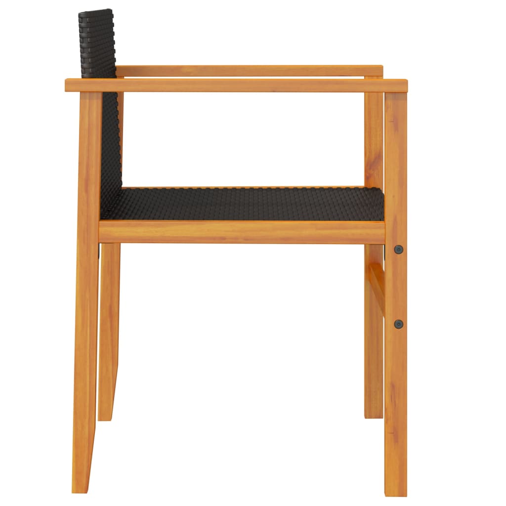 Black Poly Rattan & Wood Garden Chairs Set of 2 - Stylish & Durable