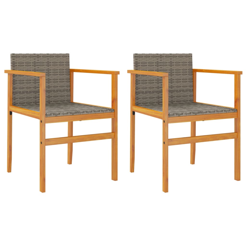 2-Piece Grey Poly Rattan & Solid Wood Garden Chairs Set