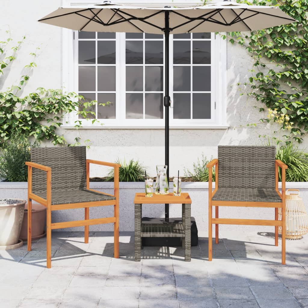 2-Piece Grey Poly Rattan & Solid Wood Garden Chairs Set
