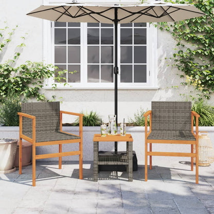 2-Piece Grey Poly Rattan & Solid Wood Garden Chairs Set