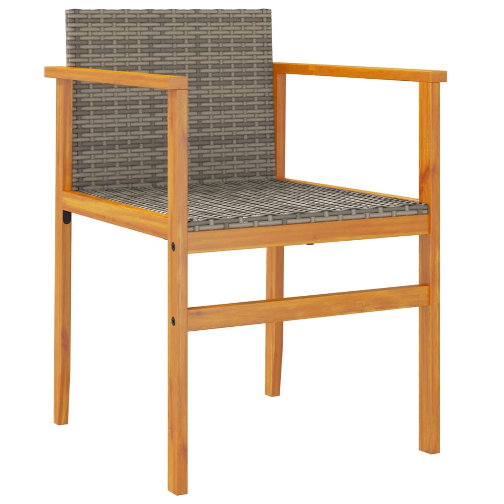 2-Piece Grey Poly Rattan & Solid Wood Garden Chairs Set