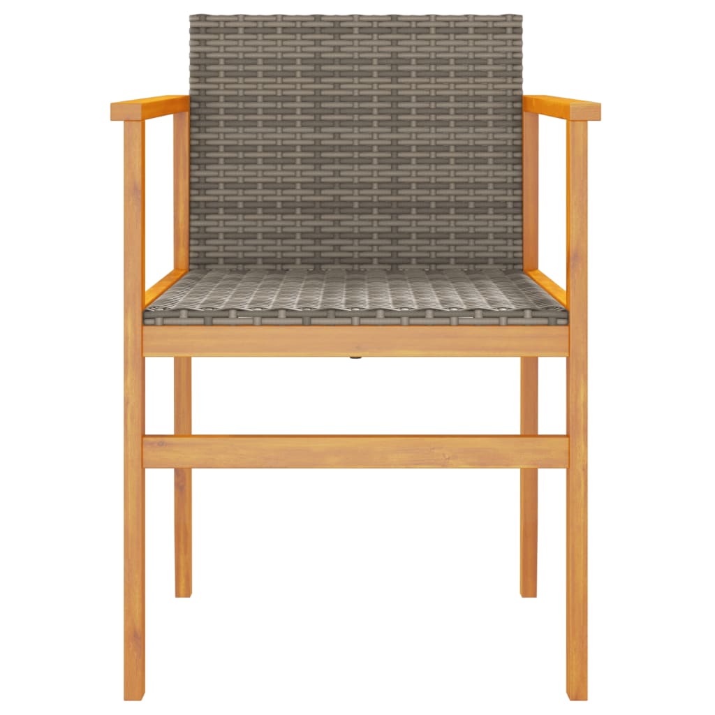 2-Piece Grey Poly Rattan & Solid Wood Garden Chairs Set