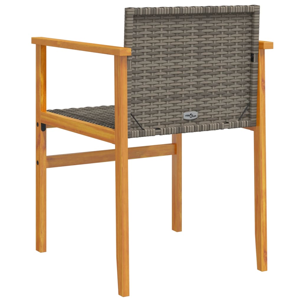 2-Piece Grey Poly Rattan & Solid Wood Garden Chairs Set