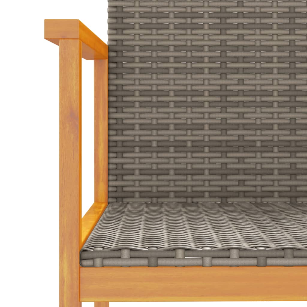 2-Piece Grey Poly Rattan & Solid Wood Garden Chairs Set