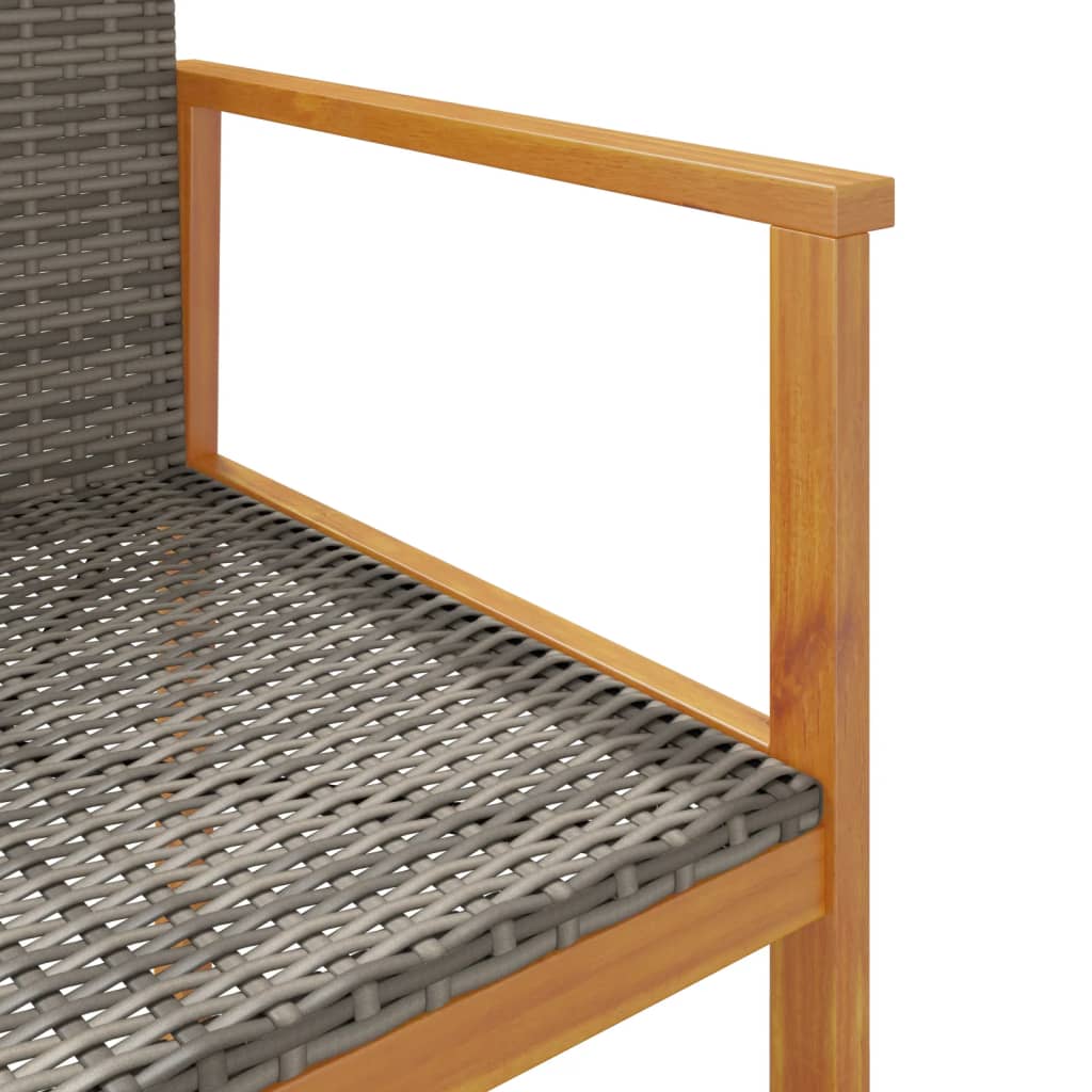 2-Piece Grey Poly Rattan & Solid Wood Garden Chairs Set