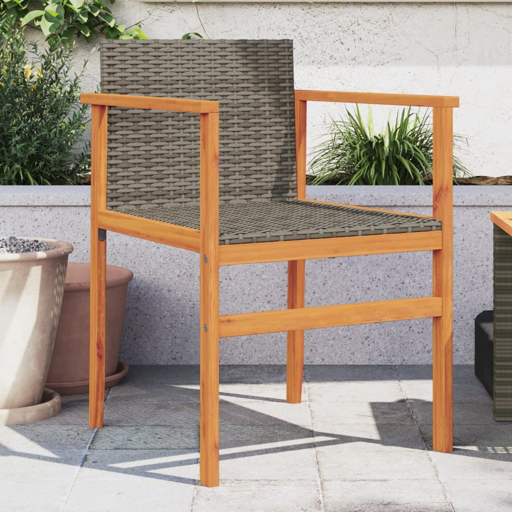 2-Piece Grey Poly Rattan & Solid Wood Garden Chairs Set