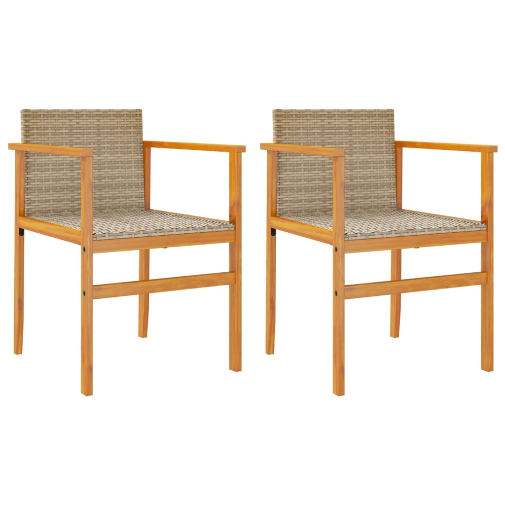 Beige Poly Rattan & Solid Wood Garden Chairs, Set of 2