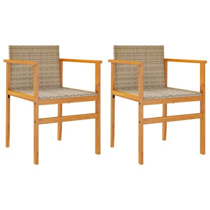 Beige Poly Rattan & Solid Wood Garden Chairs, Set of 2