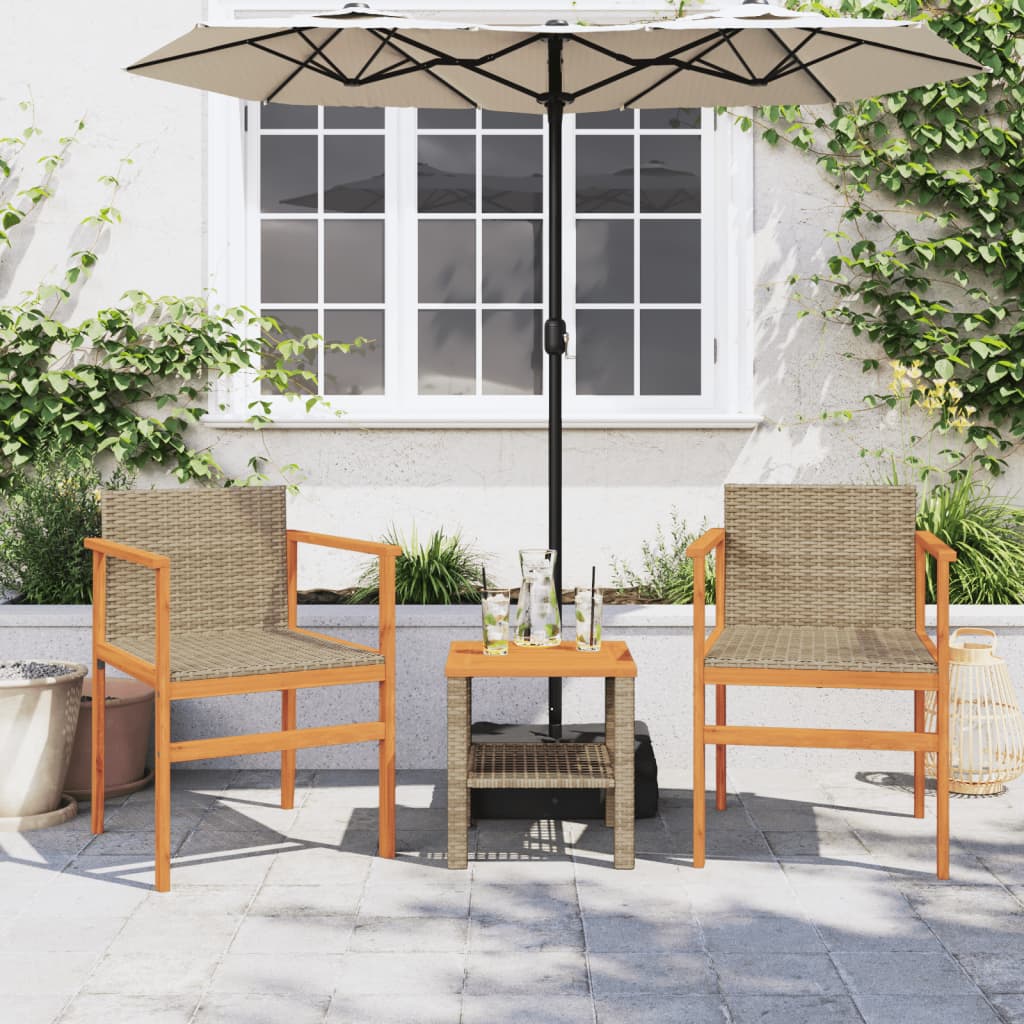 Beige Poly Rattan & Solid Wood Garden Chairs, Set of 2