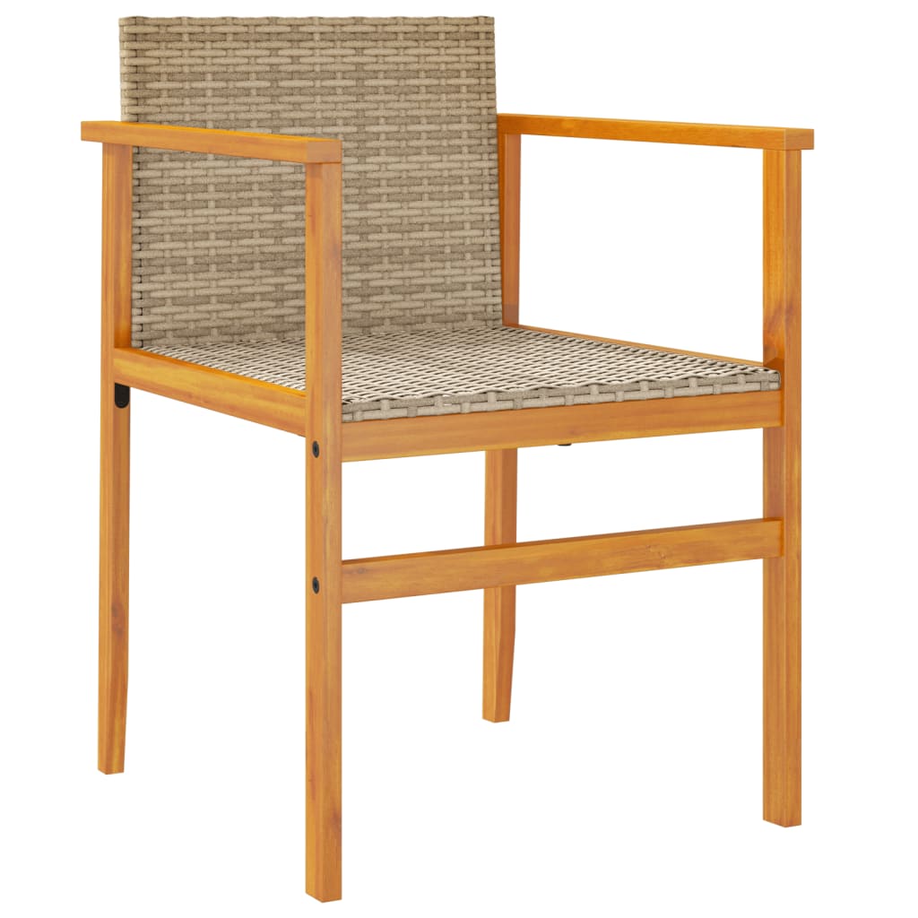 Beige Poly Rattan & Solid Wood Garden Chairs, Set of 2