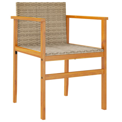 Beige Poly Rattan & Solid Wood Garden Chairs, Set of 2