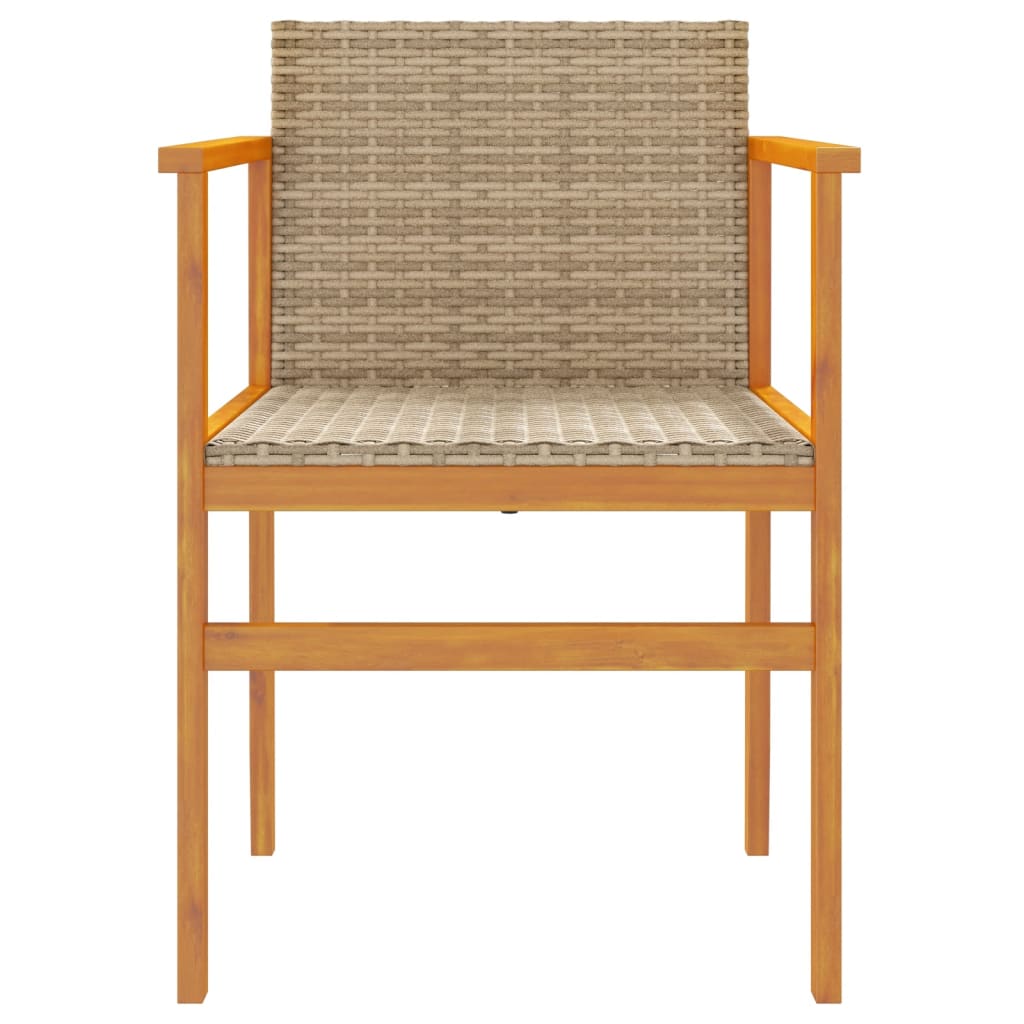 Beige Poly Rattan & Solid Wood Garden Chairs, Set of 2