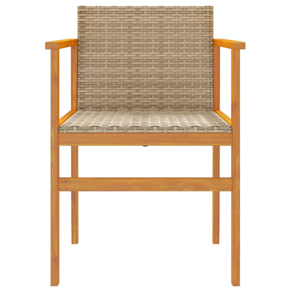 Beige Poly Rattan & Solid Wood Garden Chairs, Set of 2