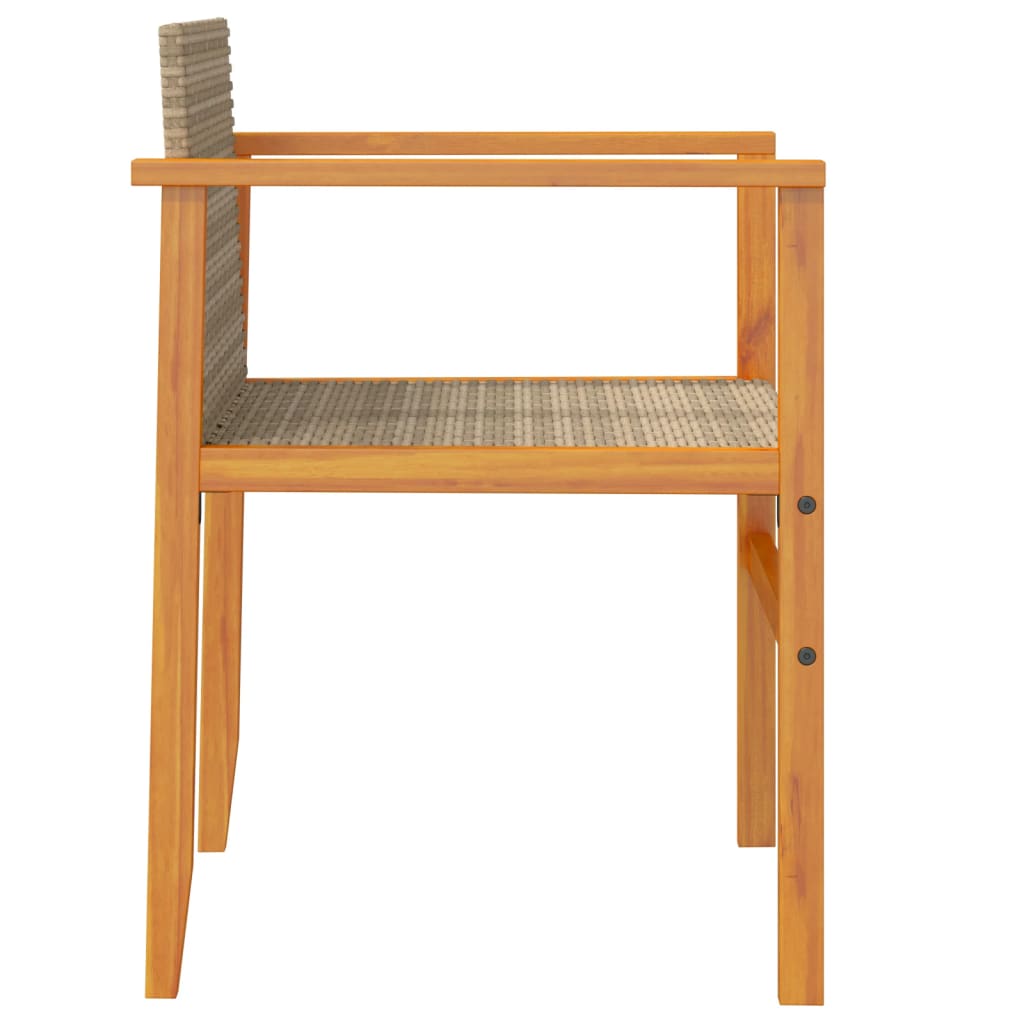 Beige Poly Rattan & Solid Wood Garden Chairs, Set of 2