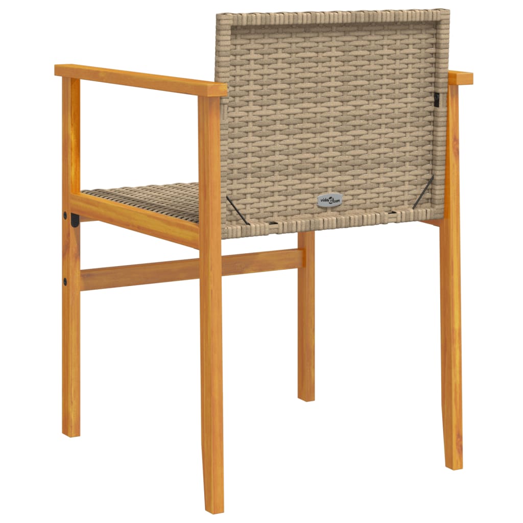 Beige Poly Rattan & Solid Wood Garden Chairs, Set of 2