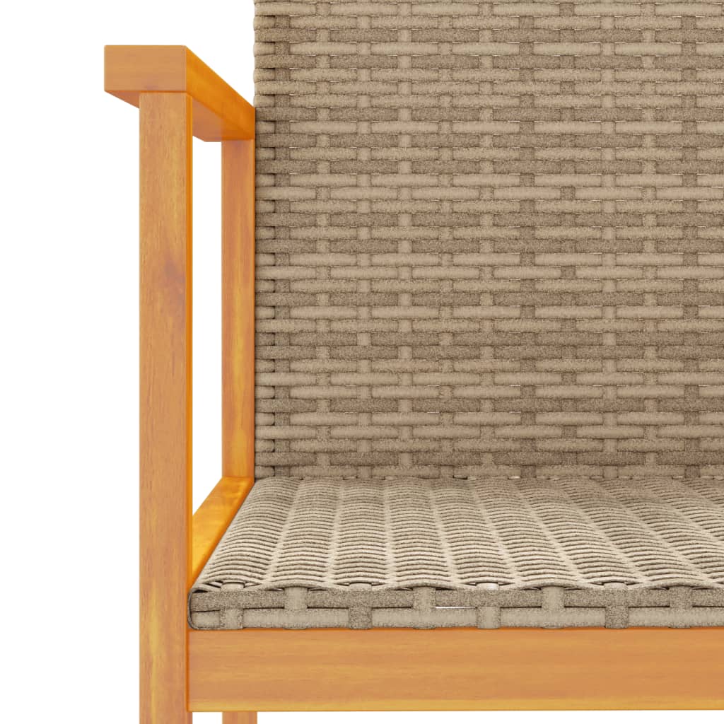 Beige Poly Rattan & Solid Wood Garden Chairs, Set of 2