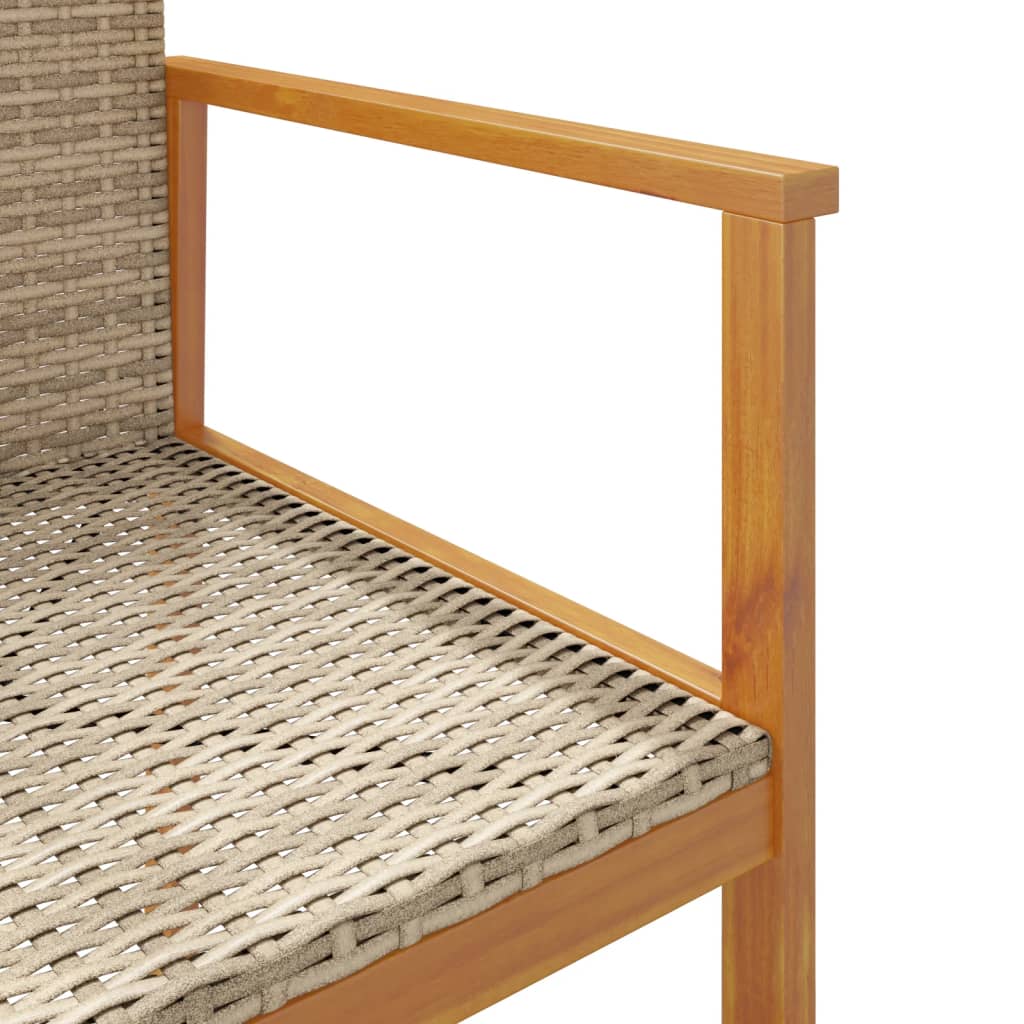 Beige Poly Rattan & Solid Wood Garden Chairs, Set of 2