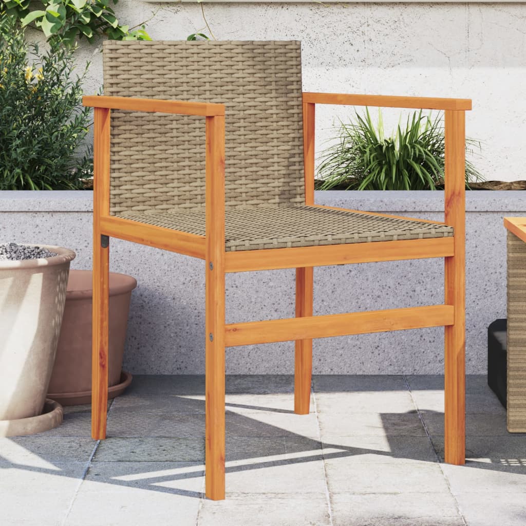 Beige Poly Rattan & Solid Wood Garden Chairs, Set of 2